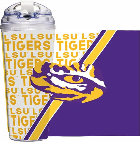 Vista 106 de Rico Industries NCAA - Vaso de acrílico estándar de 24 onzas con tapa con bisagras, vaso de doble pared con licencia oficial y popote