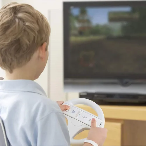 Vista 5 de Volante para controlador Wii 2 ruedas de carreras blancas compatibles con Mario Kart rueda de control de juego GEEKLIN para Nintendo Wii Remote