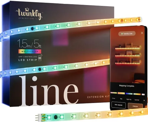 Twinkly Línea - Kit de extensión adhesivo controlado por aplicación + tira de luz LED magnética con LED RGB (16 millones de colores). Extensible.
