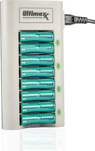 Ultimaxx 8 AA 3150mAh Ni-MH/Ni-CD Rechargeable Batteries + Rapid Battery Charger