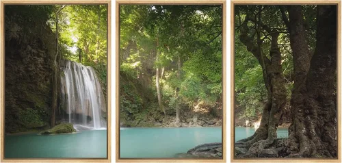 Vista 57 de Lienzo de 3 piezas, arte contemporáneo, decoración de pared moderna, cascada y flores