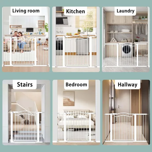 Vista 9 de Fairy Baby Puerta de bebé extra ancha montada a presión para interiores para niños o mascotas, para caminar, sin taladro, puertas largas para perros