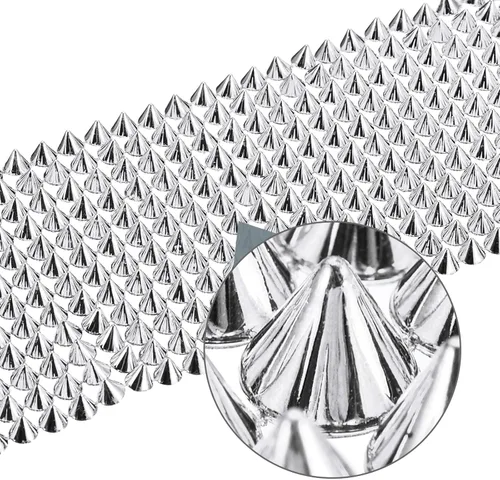 Vista 4 de uxcell 2 yardas cosidas en forma de cono de puntas, 12 filas de plástico con parte trasera plana, remaches punk, cinta para manualidades, bolsos