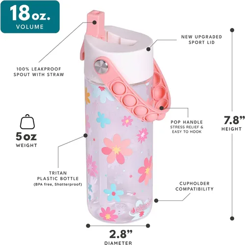 Vista 66 de Elemental Botellas de agua para niños – Botella de agua para niños Splash para la escuela con mango Pop-it – Botella de agua de plástico Tritan sin