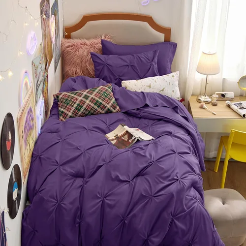 Vista 84 de Bedsure Juego de edredón tamaño individual XL, juego de ropa de cama extra largo de 5 piezas, cama plisada rosa en una bolsa con edredón, sábanas