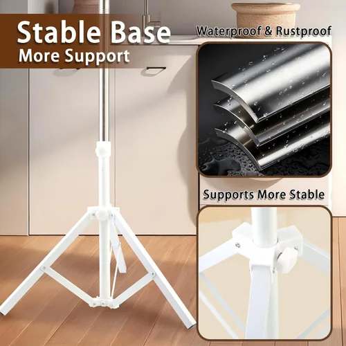 Vista 6 de Estante de secado de ropa, estante para ropa de 33 a 68 pulgadas, base de trípode resistente de acero inoxidable, ahorro de espacio, plegable, 3