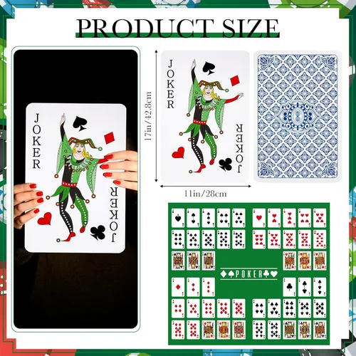 Vista 2 de Cholemy Naipes gigantes jumbo de 11 x 17 pulgadas, cubierta de póquer súper grande, tarjetas temáticas de juego de gran tamaño para decoraciones