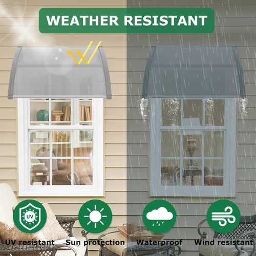 Vista 4 de 2 toldos para ventana de puerta de 40 x 32 pulgadas, cubierta de policarbonato para puerta de entrada, toldo de patio al aire libre, toldo voladizo
