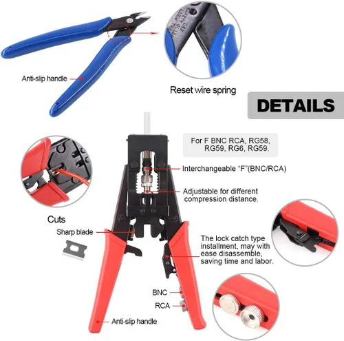 Vista 6 de Hilitchi Crimpadora de cable coaxial con manual de instrucciones Conector de compresión multifuncional Herramienta de crimpado coaxial ajustable