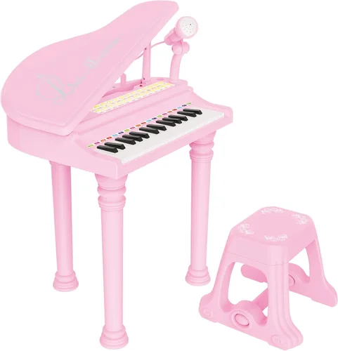 Vista 8 de Losbenco Juguete de teclado de piano para niños, instrumento musical electrónico para niños pequeños, juguete educativo con micrófono, múltiples