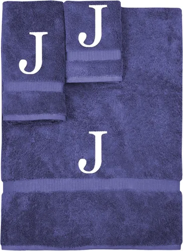 Vista 232 de Juego de toallas con monograma, regalo personalizado, juego de 3 - Letra de bloque dorada bordada en toalla - Extra absorbente 100% algodón turco