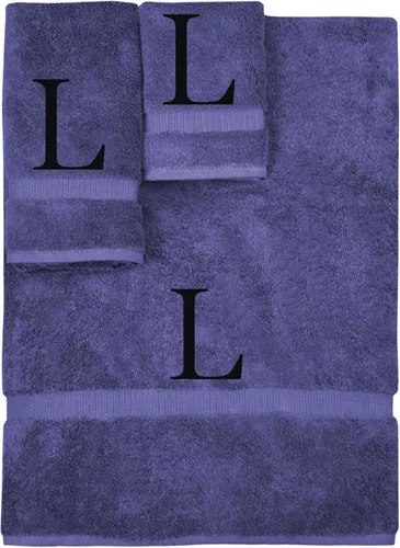 Vista 53 de Juego de toallas con monograma, regalo personalizado, juego de 3 - Letra de bloque dorada bordada en toalla - Extra absorbente 100% algodón turco