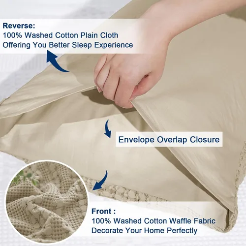 Vista 119 de PHF - Fundas de almohada 100% algodón con tejido gofre europeo, 26 x 26 pulgadas, 2 unidades para decoración elegante del hogar, para cama, sin
