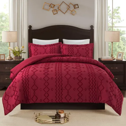 JML Juego de edredón tamaño King, juego de edredón de 3 piezas con 2 fundas de almohada, juego de ropa de cama de jacquard con patrón geométrico