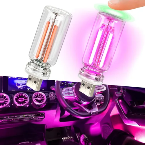 Vista 9 de 2 luces LED USB para automóvil, luces LED regulables al tacto, puerto USB, iluminación ambiental retro para automóvil, luces LED interiores