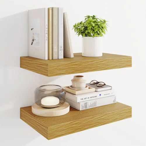 Vista 12 de Marsmiles Estantes flotantes de 32" para pared, estantes de madera con soportes invisibles, juego de 2, estante de pared de estilo rústico de granja