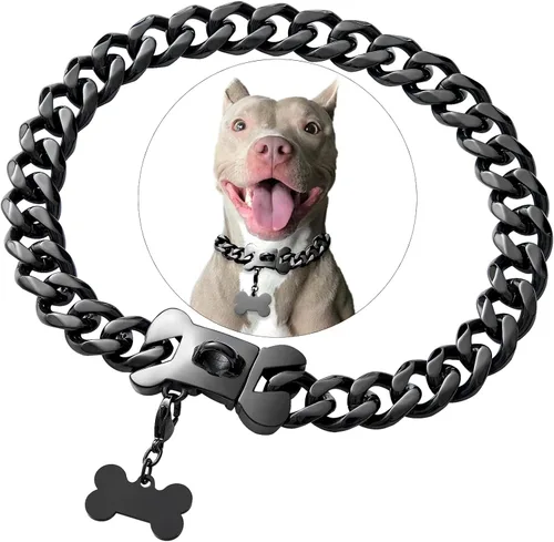 Vista 11 de Collar de acero inoxidable con eslabones de oro cubano resistente para perros pequeños, medianos y grandes, collar de perro de bulldog francés