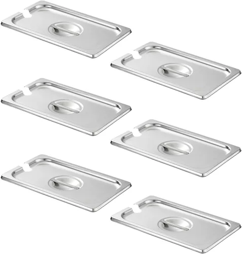 Vista 12 de HECMAC Juego de 6 tapas para sartén de hotel de tamaño completo, tapa de sartén de mesa de vapor de acero inoxidable sólida con asa, calibre 23