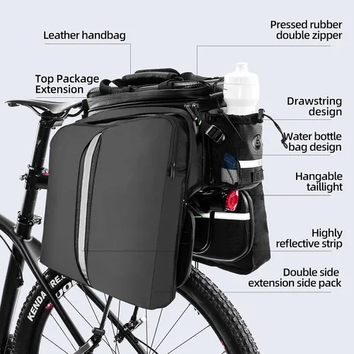 Vista 3 de ROCKBROS - Bolsa de maletero para bicicleta, impermeable, de cuero de carbono, para el asiento trasero, alforja, bolso de mano