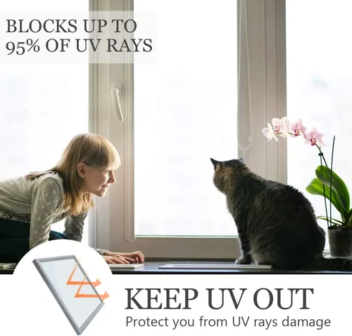 Vista 2 de HIDBEA película de privacidad para ventana, protección UV, control de calor, no adhesiva, reutilizable, traslúcida, para el hogar, la oficina