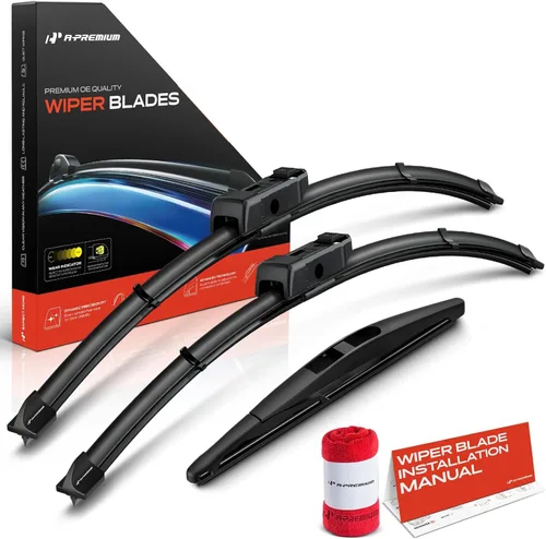 Vista 45 de A-Premium Juego de 3 limpiaparabrisas con indicador de desgaste y toalla, compatible con Dodge Nitro 2007-2011, juego de escobillas