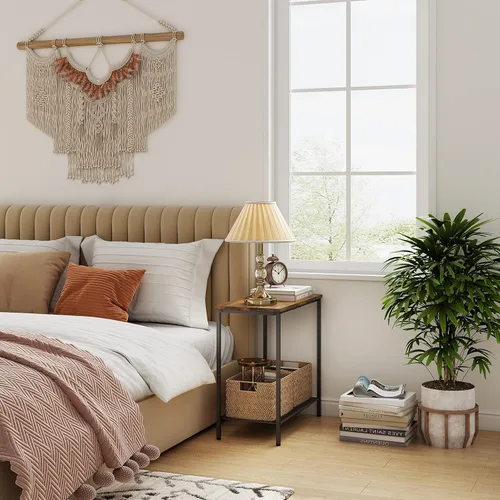 Vista 8 de Hoctieon 2 Tier End Table, Sofa Side Table, Narrow Side Table with Storage, Slim Nightstand for Small Spaces, Metal Frame, for Living Room, Bedroom