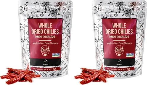 Vista 10 de Soeos Chile seco entero, 4 onzas, picante medio, natural y premium, ideal para recetas mexicanas, pimienta seca de Szechuan, chiles secos, pimienta