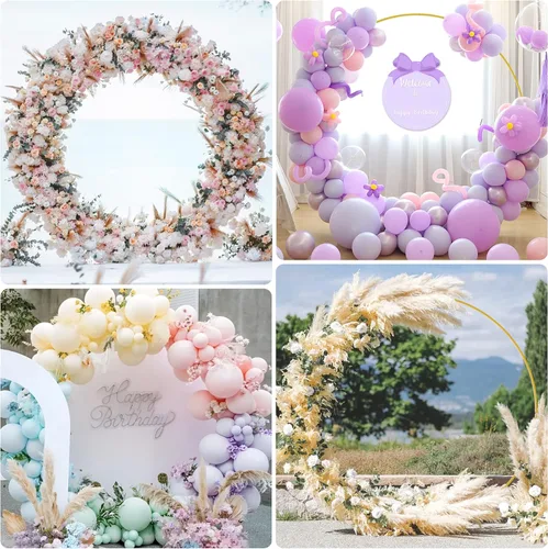 Vista 6 de Fomcet Arco de Boda de 5 Pies de Metal Dorado Redondo Soporte de Fondo Circular Marco de Arco de Globos Arcos de Boda para Ceremonia Fiesta