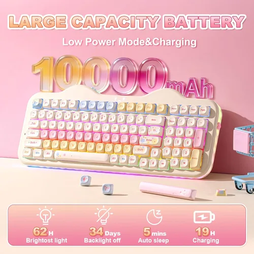 Vista 6 de YUNZII C98 Teclado mecánico inalámbrico con teclado numérico, 99 teclas BT5.0/2.4G/USB-C Soporte de junta de intercambio en caliente con teclas PBT