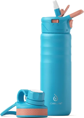 Vista 65 de IDEUS Botella de agua aislada de acero inoxidable con 2 tapas a prueba de fugas, termo para senderismo, ciclismo, 32 onzas, violeta