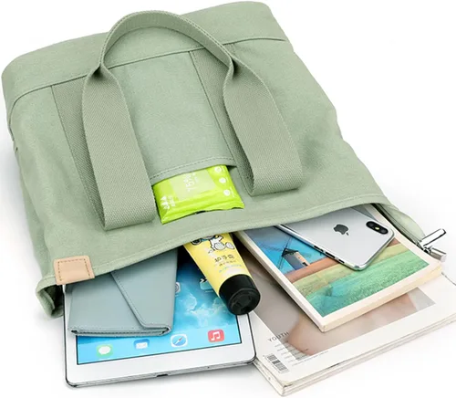 Vista 3 de Pequeña bolsa cruzada de lona con múltiples bolsillos, mini bolso casual para mujer