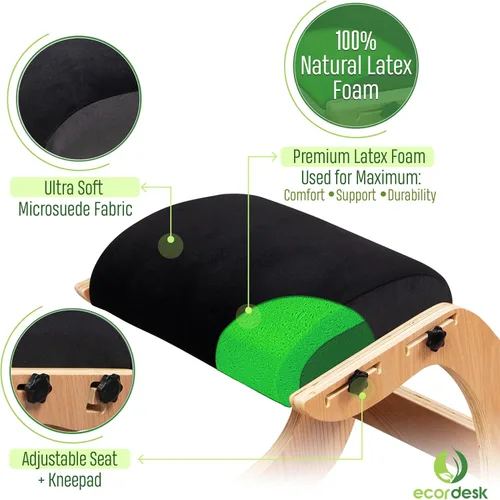 Vista 2 de Silla ergonómica, asiento ajustable, silla de oficina para escritorio, corrector de postura, cojín cómodo de alta calidad, mecedora de madera (negro)