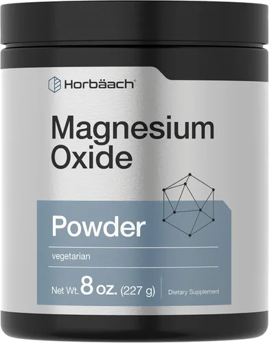 Horbäach Polvo de óxido de magnesio | 400 mg | 8 onzas (8.01 oz) | Suplemento vegetariano, sin OMG y sin gluten