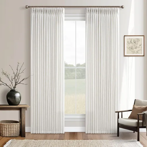 Vista 43 de TWODRAPES Cortinas de Lino Plisadas con Pinza Beige Blancas de 54 Pulgadas de Largo 2 Paneles para Comedor Cocina Dormitorio Plisadas Semi