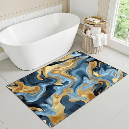 Vista 3 de 32"x 48" Boho Area Rugs Marble Texture Seamless Pattern Silver Gold Grey Blue Black Abstract Washable Low Pile Carpet Non Slip Floor Mat Soft for