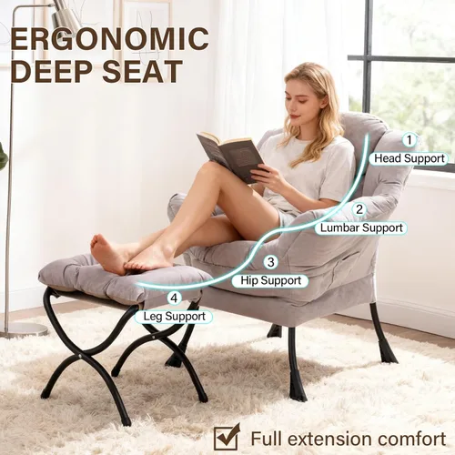 Vista 283 de Welnow Silla Lazy con otomana, moderna silla de descanso con reposabrazos y un bolsillo lateral, sillón para sofá de ocio, sillón de lectura