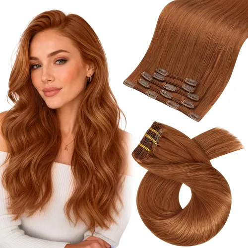 Vista 87 de Moresoo Extensiones de cabello humano con clip, balayage, color marrón oscuro a marrón dorado con clip, extensiones de cabello humano con clip, 5