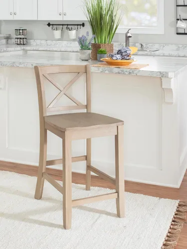 Vista 2 de Linon Torino Rustic Greywash Wood X Backed Taburete de 24 pulgadas de altura del asiento