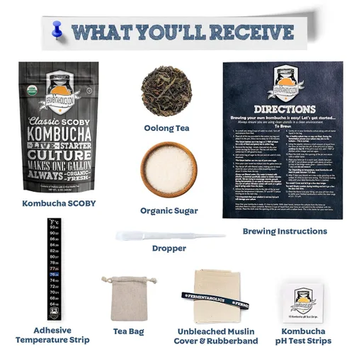 Vista 2 de Fermentaholics Kit de ingredientes: Kombucha clásica, prepara 1 galón, orgánico, Kosher