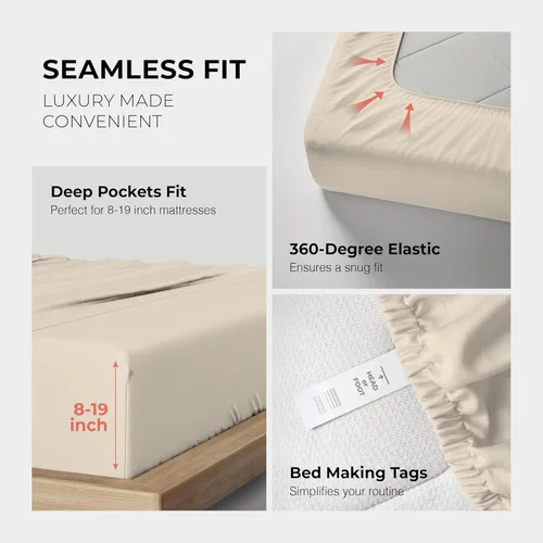 Vista 5 de THREAD SPREAD Juego de sábanas 100% de algodón egipcio, tamaño Queen, 1200 hilos, 4 piezas, algodón egipcio, sábanas de lujo de tejido satinado