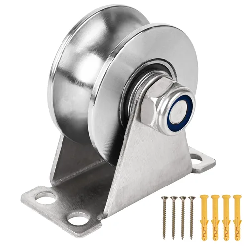 Vista 12 de Rueda de polea con ranura para cuerda montada en la pared, 1 paquete de acero inoxidable, sistema de ruedas de cable súper silencioso, bloques tipo