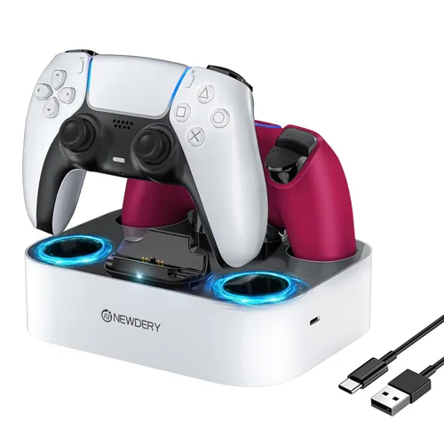 Vista 11 de NEWDERY for PS5 Controller Charger Station Compatible with Dualsense Edge, Fast Charging Dock Stand with Cable, Dual Controller Charging Station for