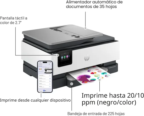 Vista 5 de HP OfficeJet Pro 8125e Impresora inalámbrica todo en uno de inyección de tinta a color, impresión, escaneo, copia, ADF, impresión dúplex mejor