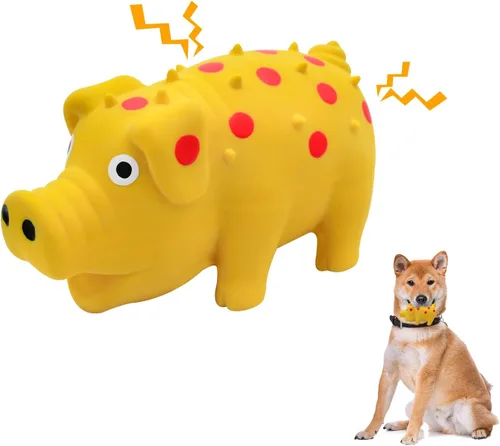 Vista 9 de WishLotus Juguete chirriante de látex natural para perros, mini juguete masticable en forma de cerdo para limpieza de dientes, juguete masticable