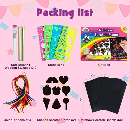 Vista 6 de ZMLM Papel para rascar artesanías para niñas: juego de dibujo mágico de arco iris Scratch Kit de suministros de tablero de papel para niñas de 3 a