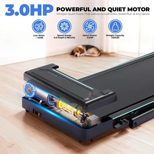 Vista 4 de GORISE Walking Pad Treadmill with Adjustable Height Handle Bar, 3HP Quiet Foldable Under Desk Treadmill, Portable Treadmills for Home 350LBS with