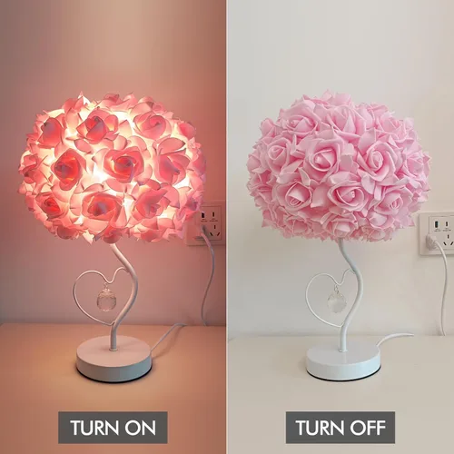 Vista 6 de ZYLEISENBAO Lámpara de Flor de Rosa Rosa Romántica Lámpara de Mesita de Noche Princesa Lámpara de Mesa de Flor para Mesita de Noche Luz