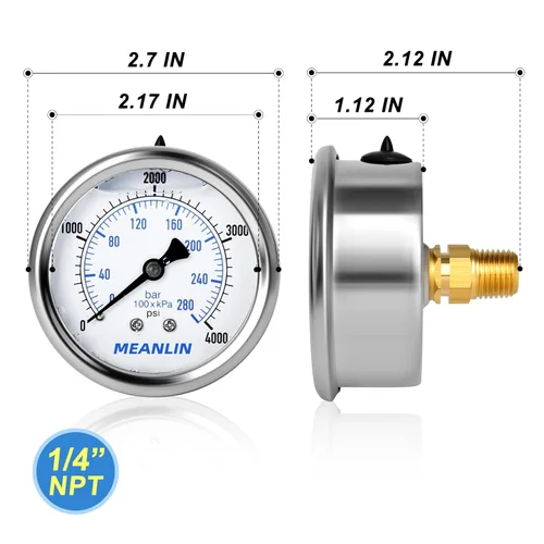 Vista 383 de MEANLIN MEASURE - Vacuómetro de presión de vacío de acero inoxidable, esfera con cara de 2.5 pulgadas, NPT de 1/8 de pulgada, montaje trasero