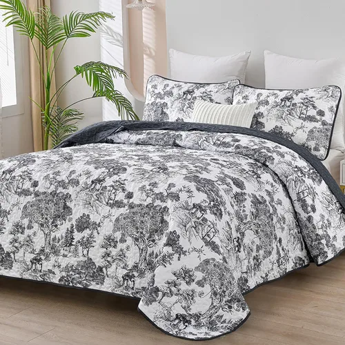 Vista 13 de WONGS BEDDING Juego de edredón azul tamaño individual, juego de 2 piezas de colchas botánicas de microfibra ligera con patrón de plantas de toile
