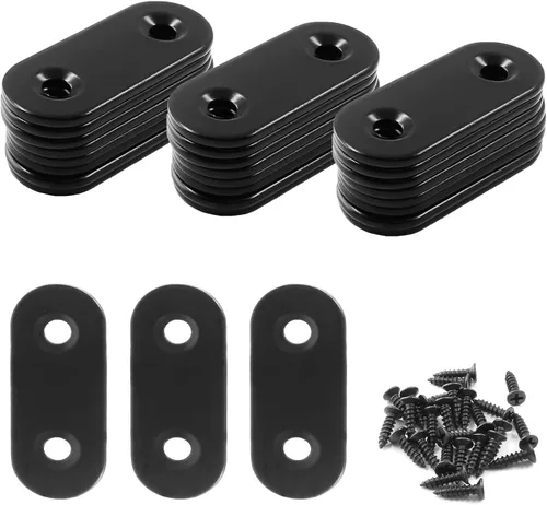 Vista 17 de Jiozermi 12 soportes rectos, soporte plano de 1.6 x 0.6 pulgadas, soporte recto de acero inoxidable, placas de unión para madera, tablero, marco